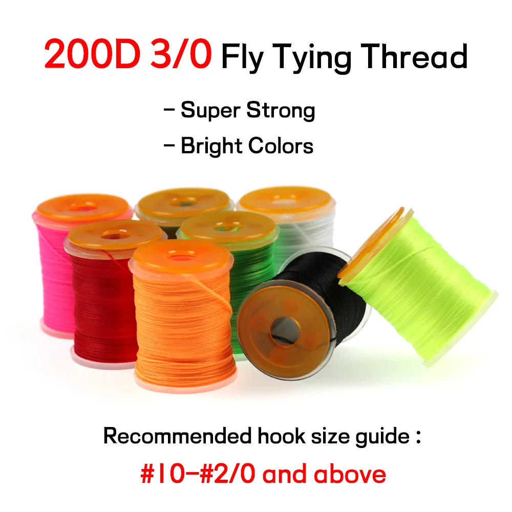 Bimoo 100Yard 200D 3/0 Strong & High Tension Thread Saltwater Bass Pike Flies Fly Tying Thread Fluorescent for #10 -2/0 Hooks