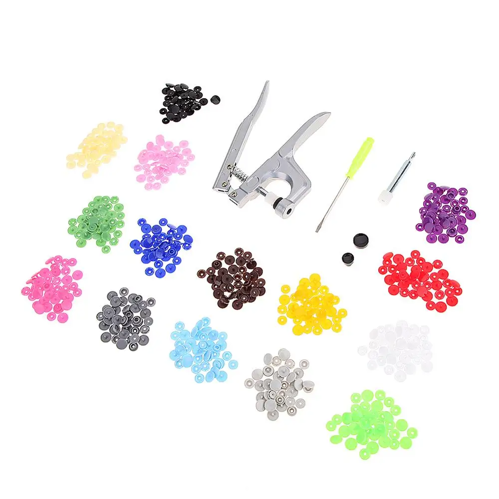 U Shape Fastener Snap Pliers KAM Button + 150 set T5 Plastic Resin Snap Button Press Stud Cloth Button Press Machine Sewing Tool