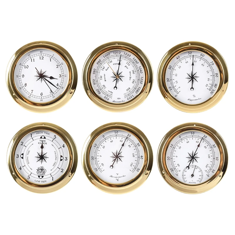 115mm Wall Mounted Thermometer Hygrometer Barometer Watch Tidal Clock Weather Station Copper Shell Indoor Outdoor High quality