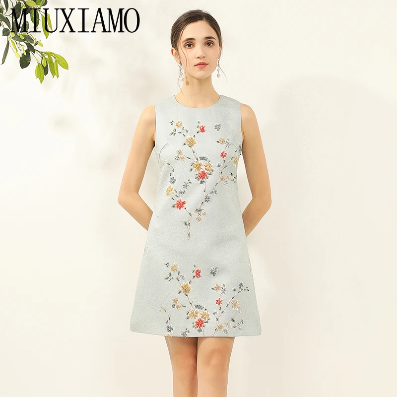 

MIUXIMAO Luxurious 2023 Spring Summer Dress Party dress Plum blossom Flower Diamonds Above Knee Tank Dress Women Vestidos