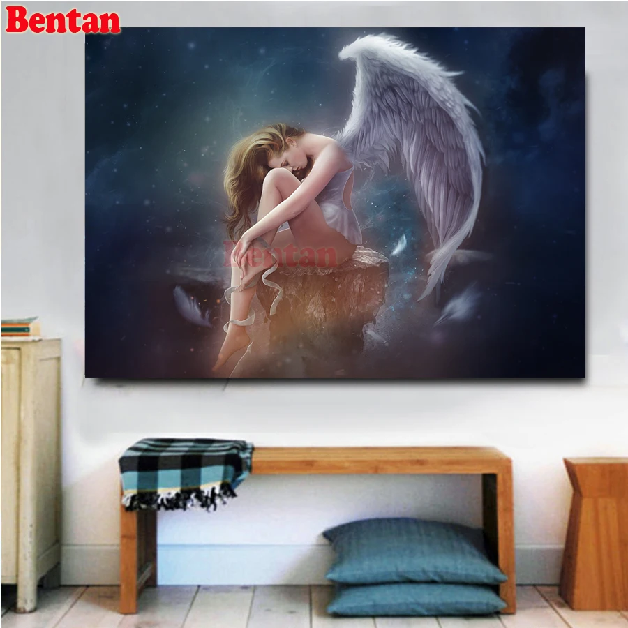 5D Full Square Diamond Embroidery Sad Angel Girl Diamond Painting Sale Rhinestone Mosaic Picture Wall Art Home Decor Gift