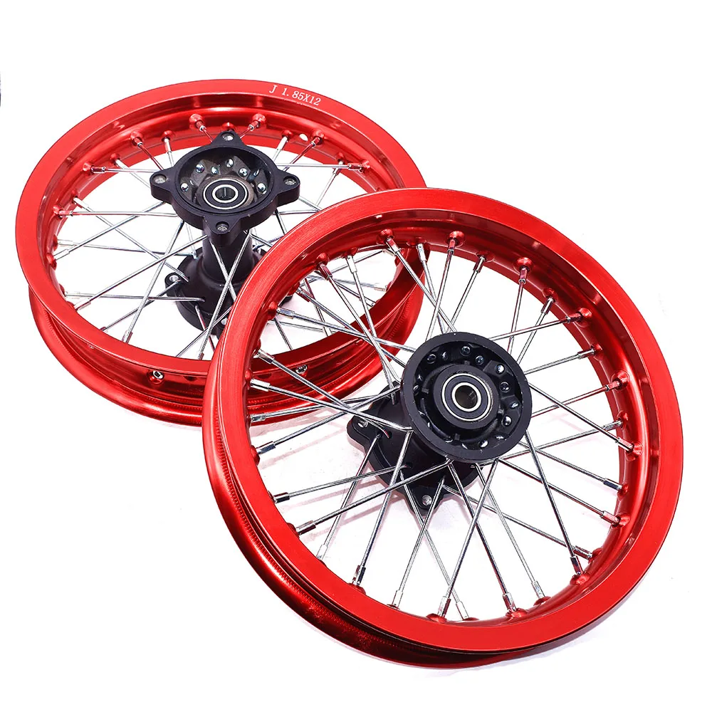 1.85x12 inch Front 1.85-12 inch Rear Rims Aluminum Alloy Wheel Rims Black Hub For KLX CRF  Kayo BSE Dirt Pit Bike Motorcycle