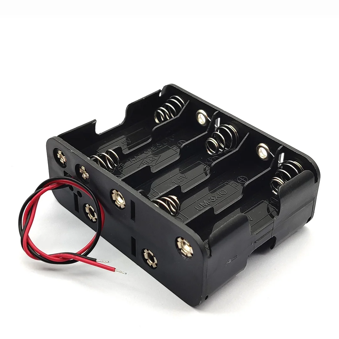 10AA Battery Holder AA Battery Box AA Battery Case 15V Clip Holder Box Battery Storage Case With Wire Leads Black 10*AA