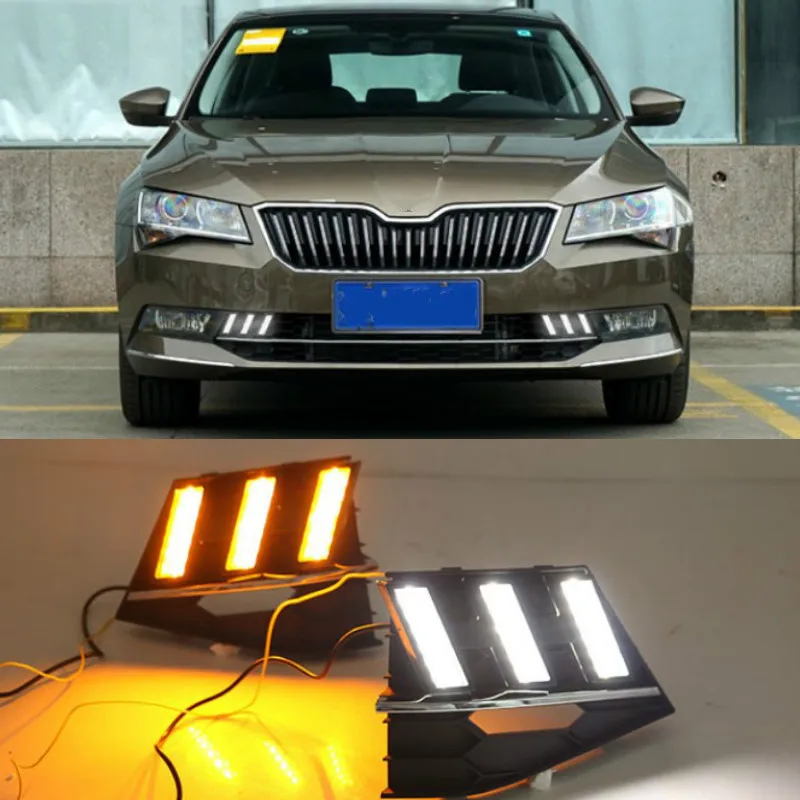 

For Skoda Superb 2016-2018,Super Brightness Waterproof ABS Car DRL 12V LED Daytime Running Light With Fog Lamp Cover