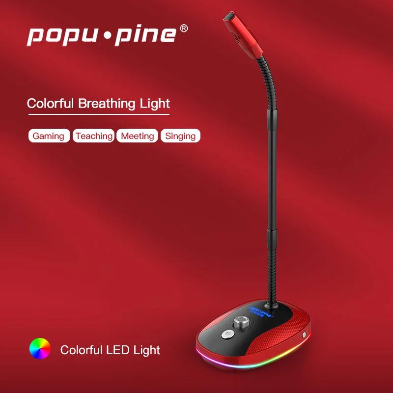 

PopuPine Condenser Colorful Microphone USB, suitable For Recording, broadcasting, singing, office meeting, online computer game