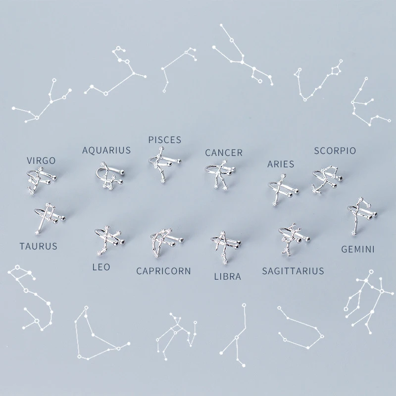 Modian Twelve constellations Simple Charm Clip Earrings 100% 925 Sterling Silver Leo Virgo Pisces Jewelry For Women Jewelry