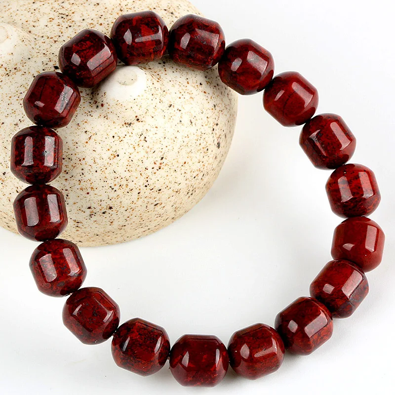 9*10MM Natural Oriental Jasper Untreated Circular Column Natural Stone Genuine Gemstone Stretch Bracelet