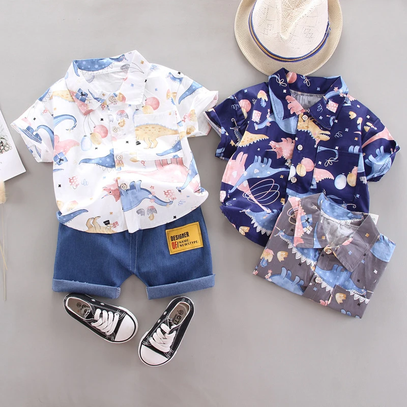 

DIIMUU 1-4 Years Baby Clothes Sets Shirt + Pants Boys Summer Outfits Suits Children Fashion Cartoon Print Cotton Blend