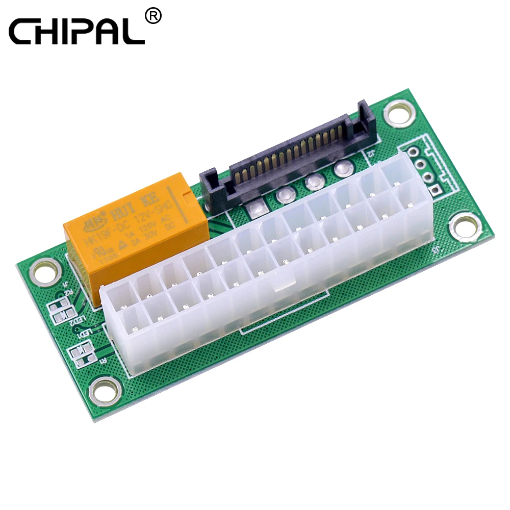 CHIPAL Dual PSU Power Adapter ATX 24Pin to 4Pin SATA Sync Starter Extender Cable Card Add2psu for Graphics Card