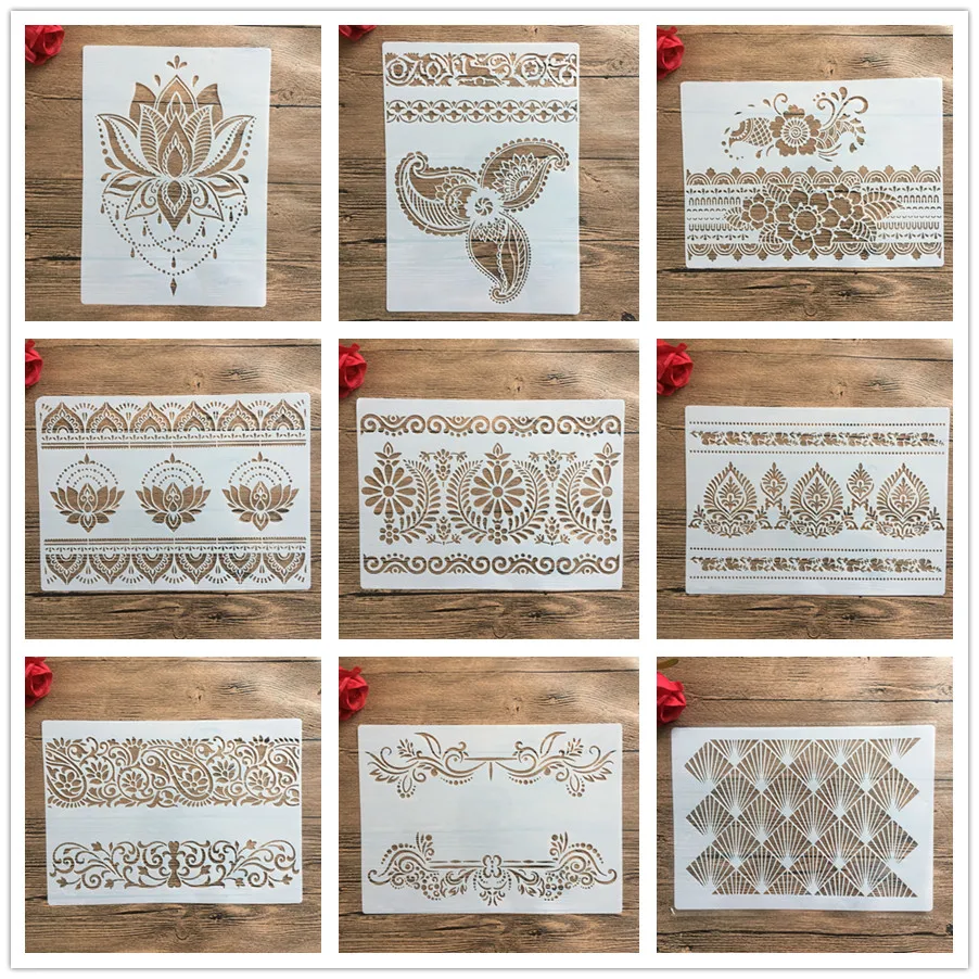 A4 29 * 21cm Mandala DIY Szablony do malowania ścian Scrapbook Kolorowanie Wytłaczanie Album Dekoracyjny Szablon kartki papierowej, szablon ścienny