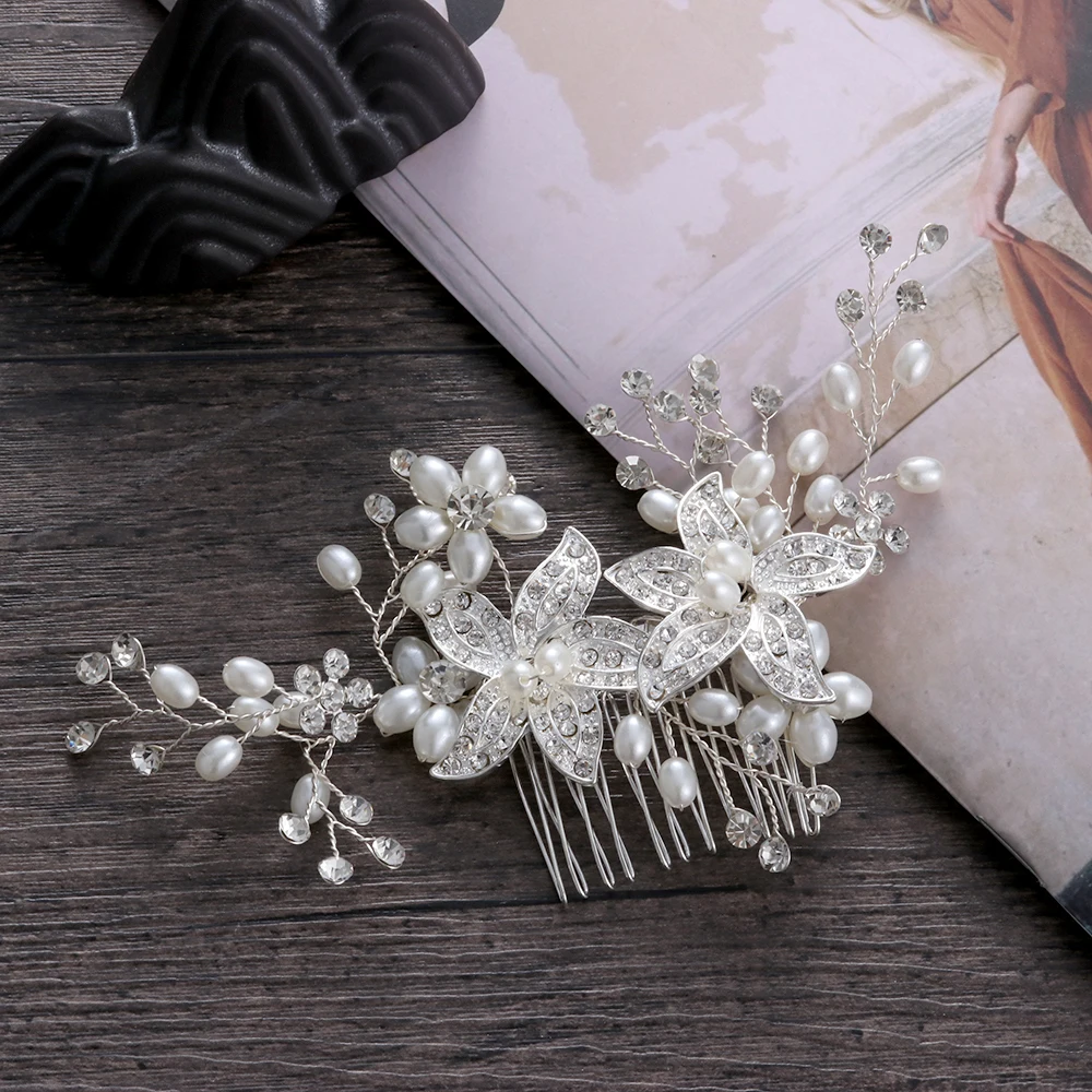 2020 New Fashion Women Pearl Hair Combs Wedding Hair Accessories Hair Pin Rhinestone Tiara Bridal Clips Bride Hair Jewelry