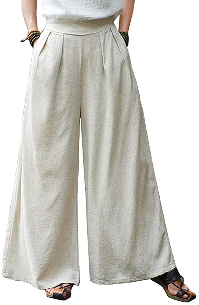 

Shanghai Story Women's Linen Wide Leg Elastic Waistband Pants with Pockets 3 Color