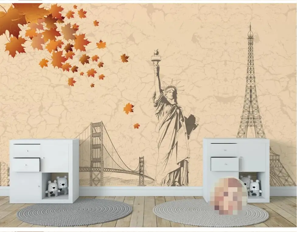 XUE SU Large custom mural wallpaper Nordic minimalist tower Statue of Liberty TV background wall