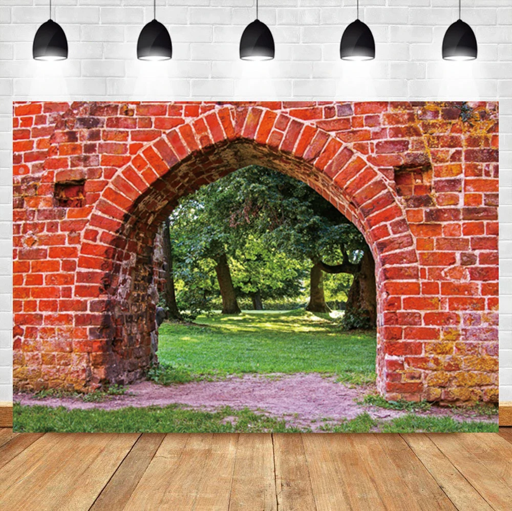 Laeacco Vintage Grunge Red Brick Wall Arch Room Decor Portrait Backdrop Photographic Photo Background For Photo Studi