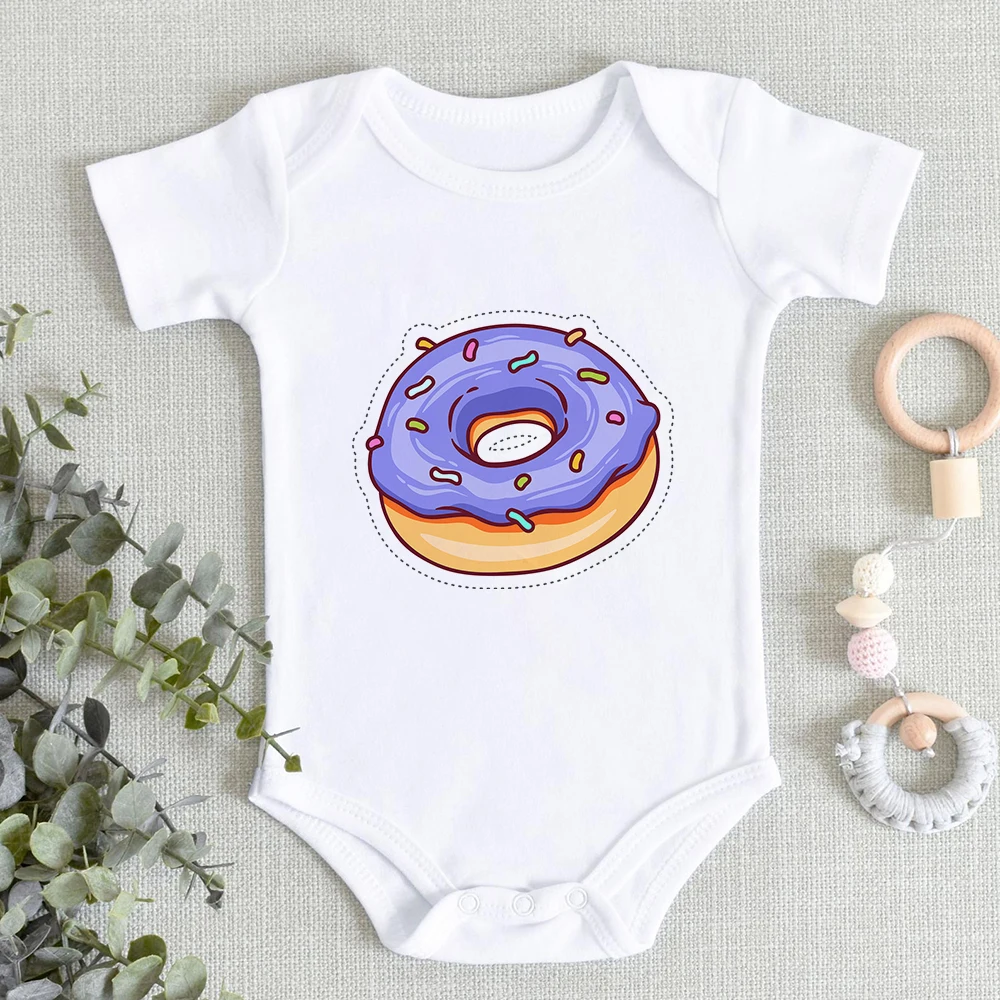 Donuts Print Ribbed Baby Bodysuit Fine Cozy Summer Newborn Baby Clothes Fashion Funny Infant Outfits Casual Roupas Bebe Menina