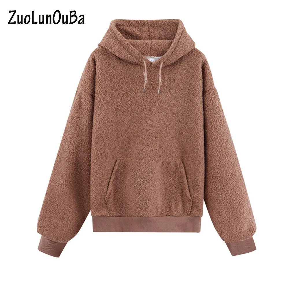 

ZuoLunOuBa Autumn Winter Women's Clothing Pink Sweatshirt Letter Embroidery Print Long Sleeved Fleece Pullover Coat