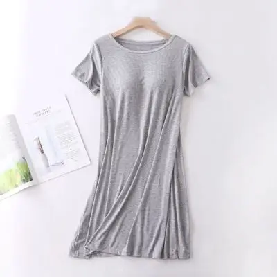 Short Sleeve Night Dress Women Summer Nightgown Chest Pads Large Size Cotton Nightshirt Comfortable Modal Dress Female Sleepwear