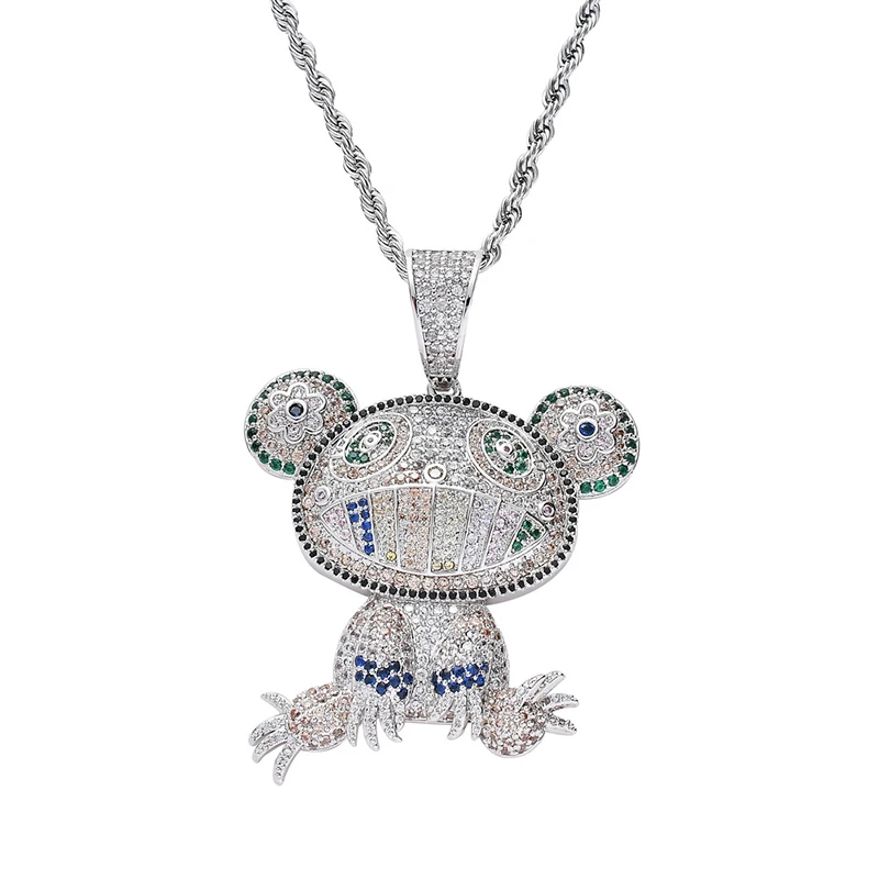 Micro Paved AAA Cubic Zirconia Bling Iced Out Cute Sloth Pendant Necklace for Women Men Hip Hop Rapper Jewelry Gold Silver Color