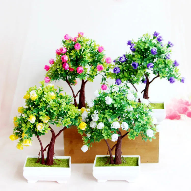 64 / set of home decoration imitation flowers, false flowers, green plants, potted trees, small potted plants, indoor decoration