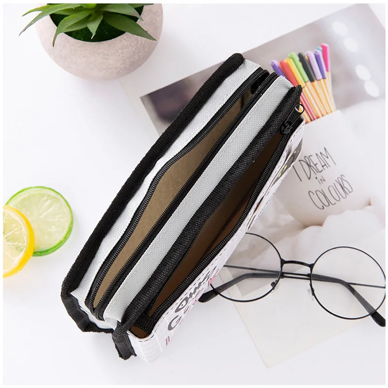 Cartoon bear Canvas pencil case School supplies stationery bag Multifunctional Office Desk Storage Bag view 5