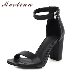 Meotina Ankle Strap High Heel Sandals Women Shoes Buckle Thick Heels Footwear Female Summer Sandals Ladies Brown Large Size 46