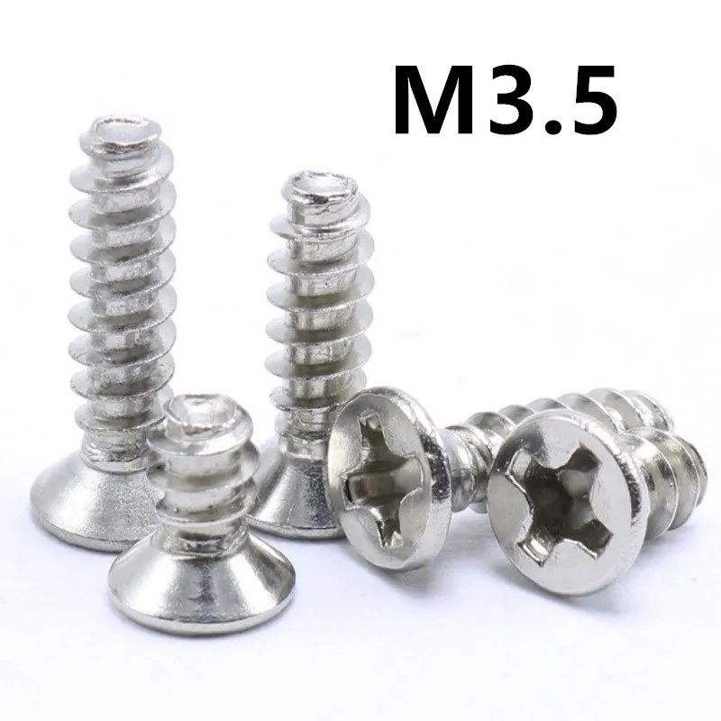 

200pcs/lot M3.5x8/10/12/16mm KB 304 Stainless steel cross countersunk head flat tail self-tapping screw