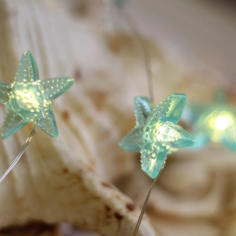 20 LED 2M String Lights Warm Light Cartoon Children's Holiday Decoration Starfish Shape Lights String Battery Copper Wire Lamps