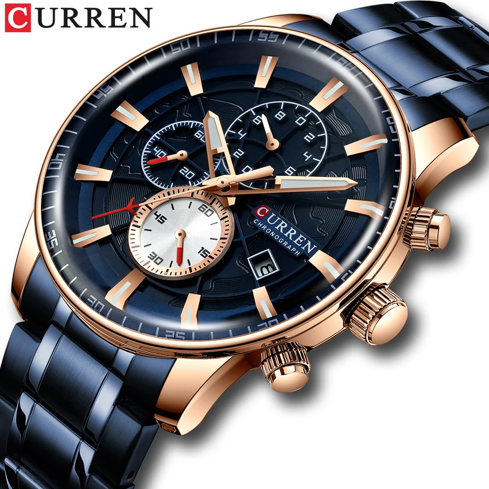 

Top Luxury Brand CURREN Watch Men Military Chronograph Stainless Steel Waterproof Sport Quartz Wristwatch Men Watches Date Clock