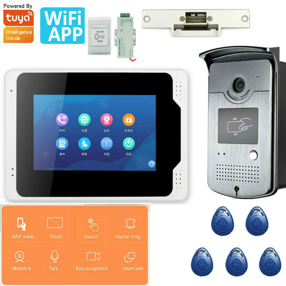 

TUYA 7 Inch WiFi Video Intercom TUYA Smart Home APP Wireless Video Door Phone RFID Access Control System for Villa Apartment