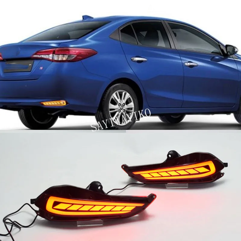 2Pcs DRL For Toyota Yaris 2017 2018 2019 LED Daytime Running Light daylight Rear Bumper Light Brake Tail light