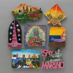 fridge magnets Barcelona mosaic Burj khalifa dubai golden Myanmar Prague san diego San Marino Thai Mermaid home decoration gifts