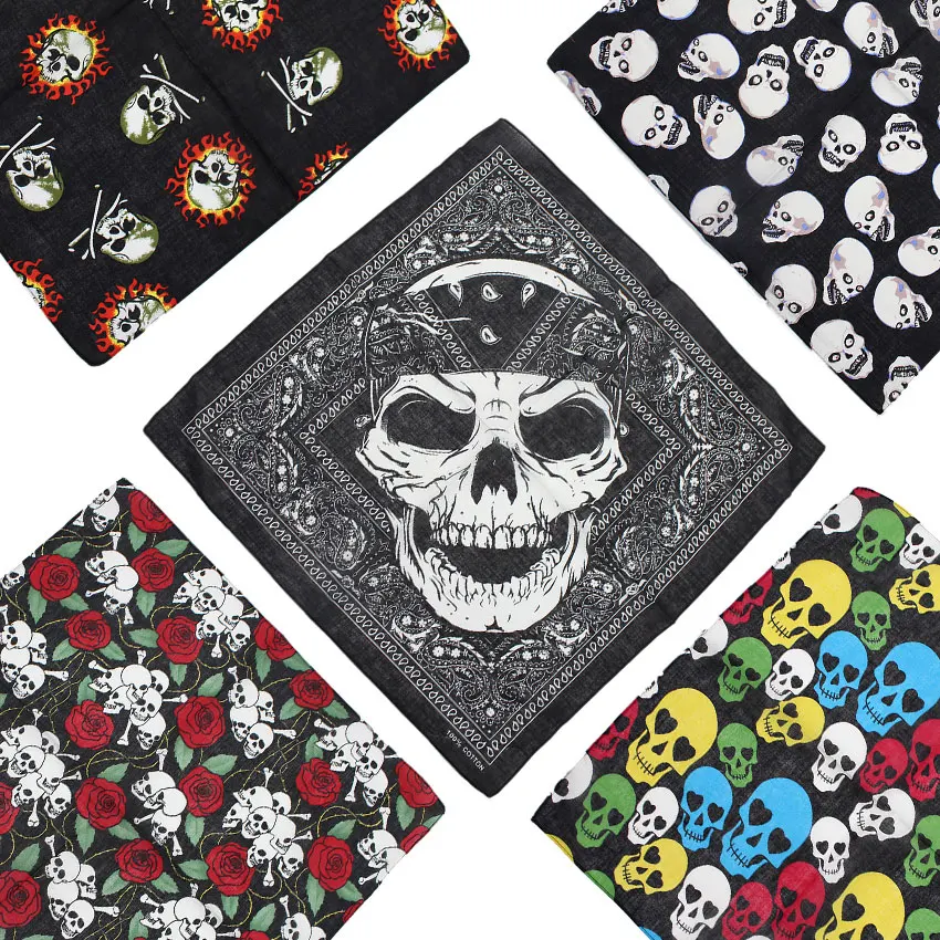 Crânio bandana lenço quadrado 100% algodão lenço quadrado hip hop esporte paisley bicicleta cabeça lenço mulher lenços para pescoço