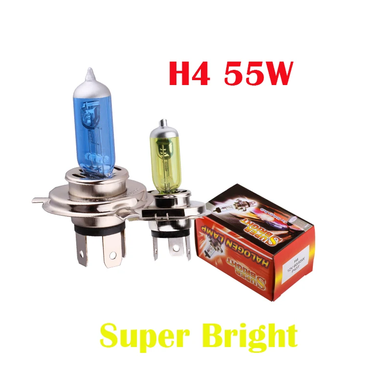 2 pçs h4 lâmpada halógena super brilhante branco nevoeiro halogênio 55w dc 12v branco amarelo âmbar 6000k 3000k estilo do carro fonte de luz