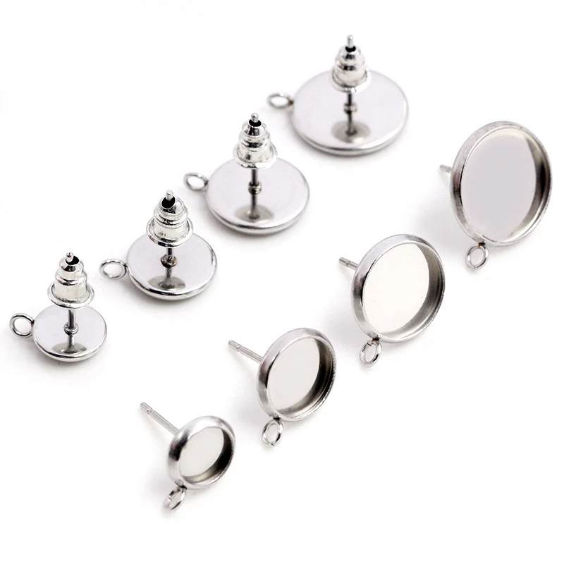 

( No Fade ) 6mm 8mm 10mm 12mm 20pcs Stainless Steel Vertical hanging Earring Studs,Earrings Blank/Base,Fit 6-12mm Cabochons,