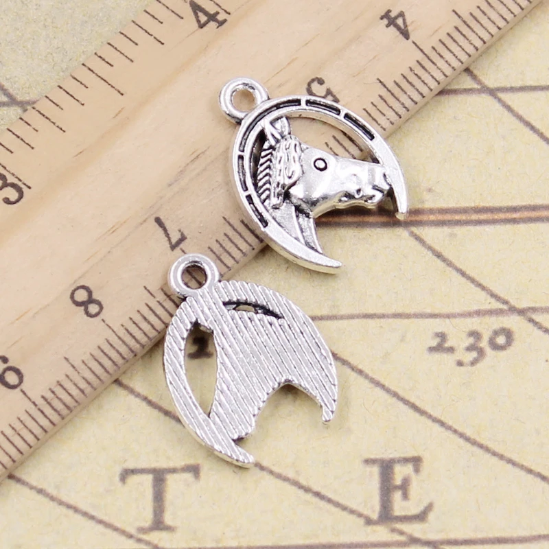 10pcs Charms Horse In Lucky Horseshoe 21x15mm Tibetan Bronze Silver Color Pendants Antique Jewelry Making DIY Handmade Craft