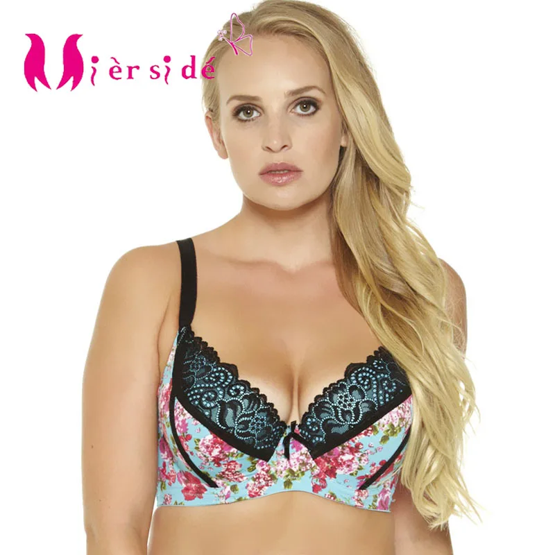 Mierside 958 intimo quotidiano donna stampa pizzo reggiseno Push Up Lingerie femminile Plus Size 3/4Cup ferretto con spalline regolate