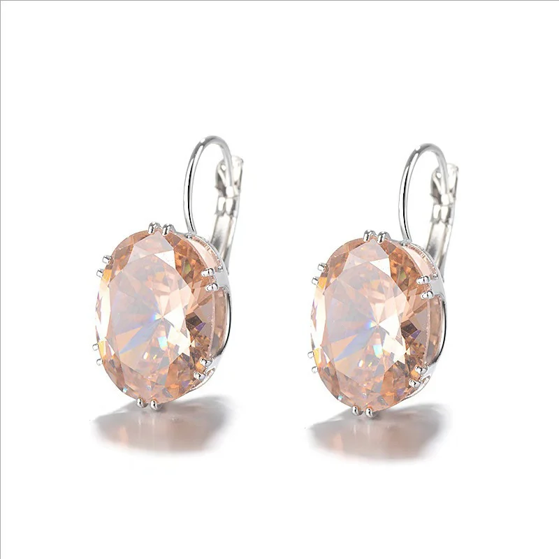 Pendientes de aro de piedra de circonia cúbica para mujer y niña, aretes de cristal de forma ovalada, 5 colores, joyería de fiesta