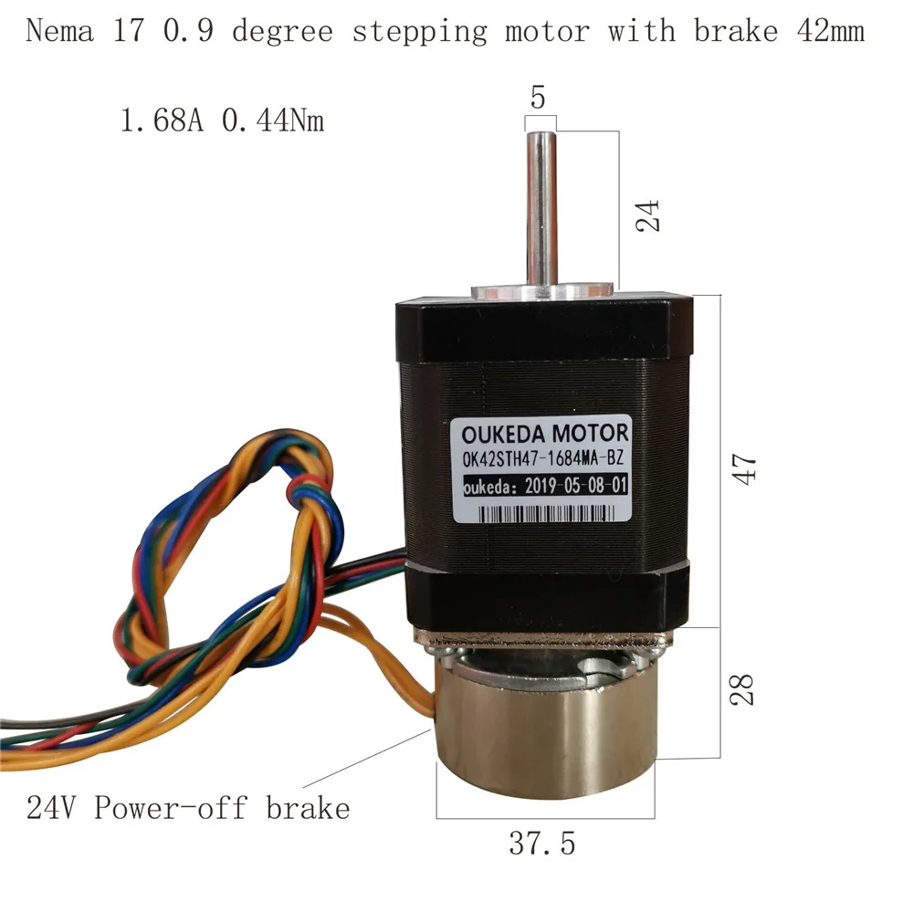 Nema17 0.9degree 42mm Stepper Motor Holding Brake 0.44Nm 1.68A Stepping Motor With 24V Power Off Brake JL42STH47-1684MA-BZ