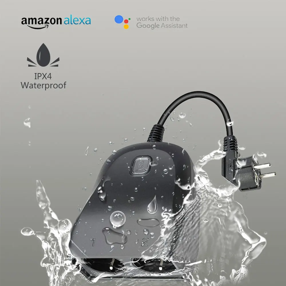 Outdoor Wifi Smart Plug IP44 Waterproof Outlet Tuya Smart Garden Water Timer Socket Remote Control Wifi Works with Alexa Google