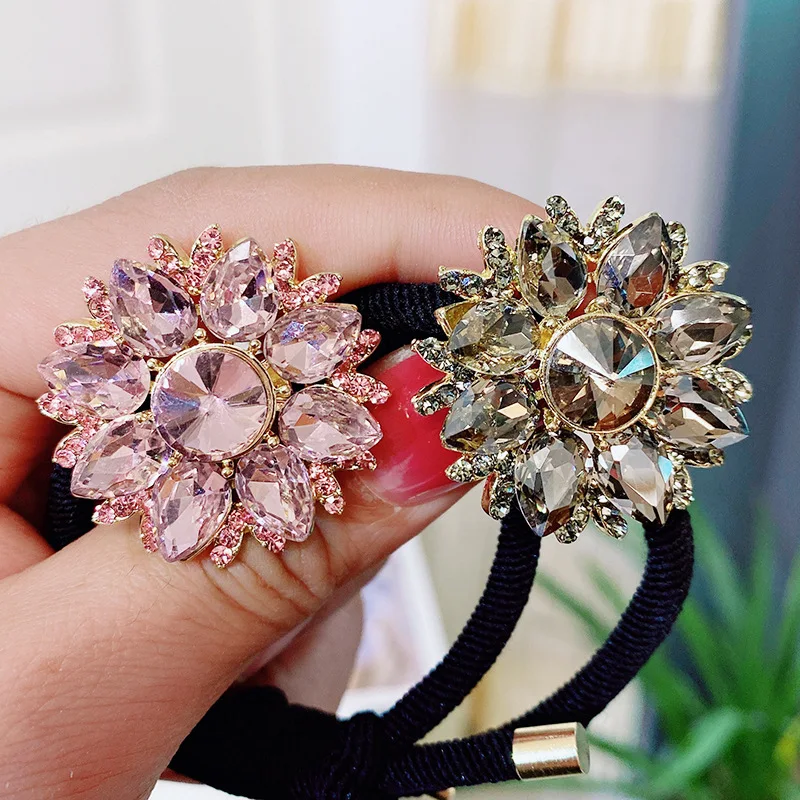 Crystal Rhinestone Flower Elastic Hair Bands for Women Designer Luxury Jewelry Girls Hairbands Headpiece Hair Accessories Gifts