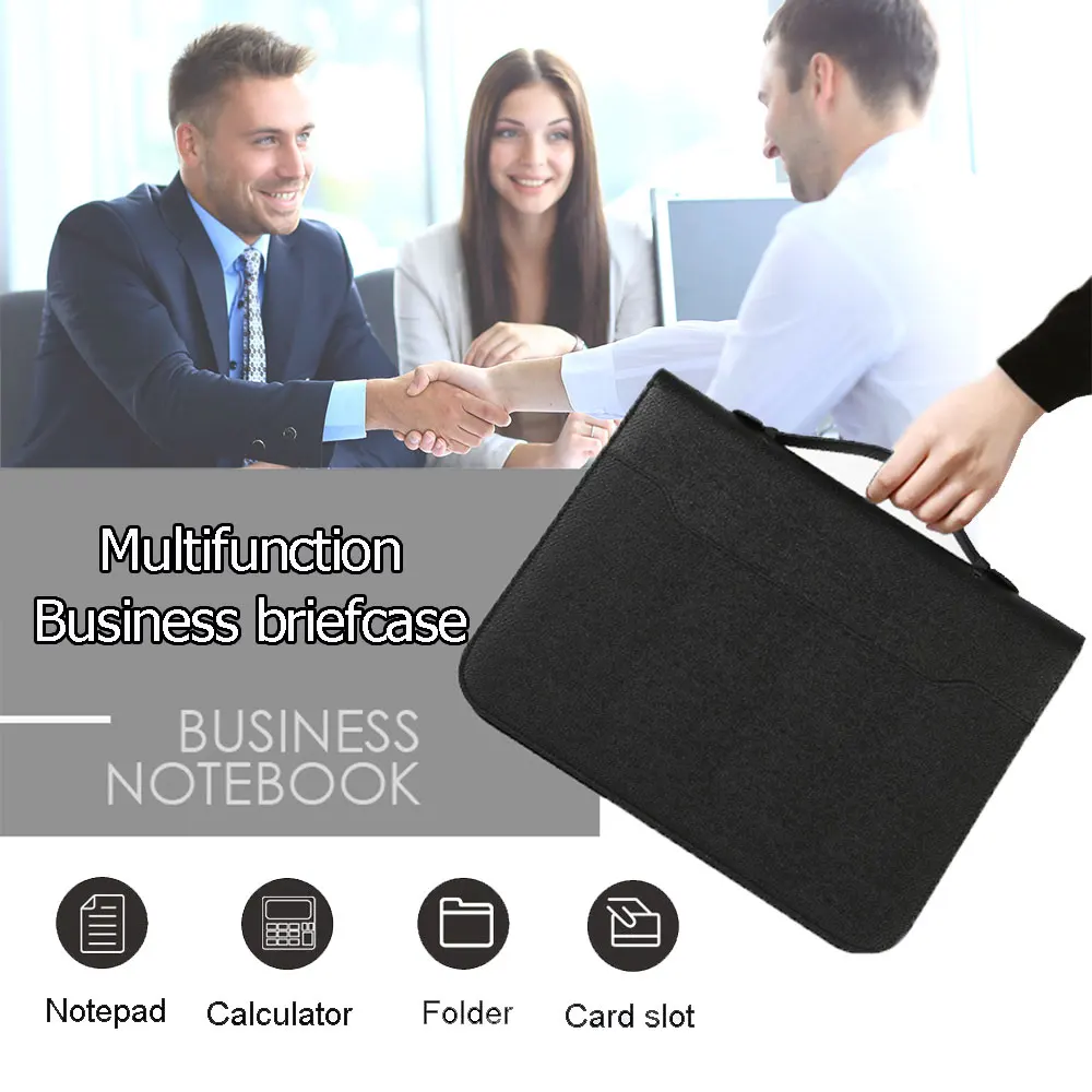 A4 Leder Portfolio Ordner Reißverschluss Padfolio mit Griff Binder Rechner Notebook Dokument Organizer Männer Business Aktentasche