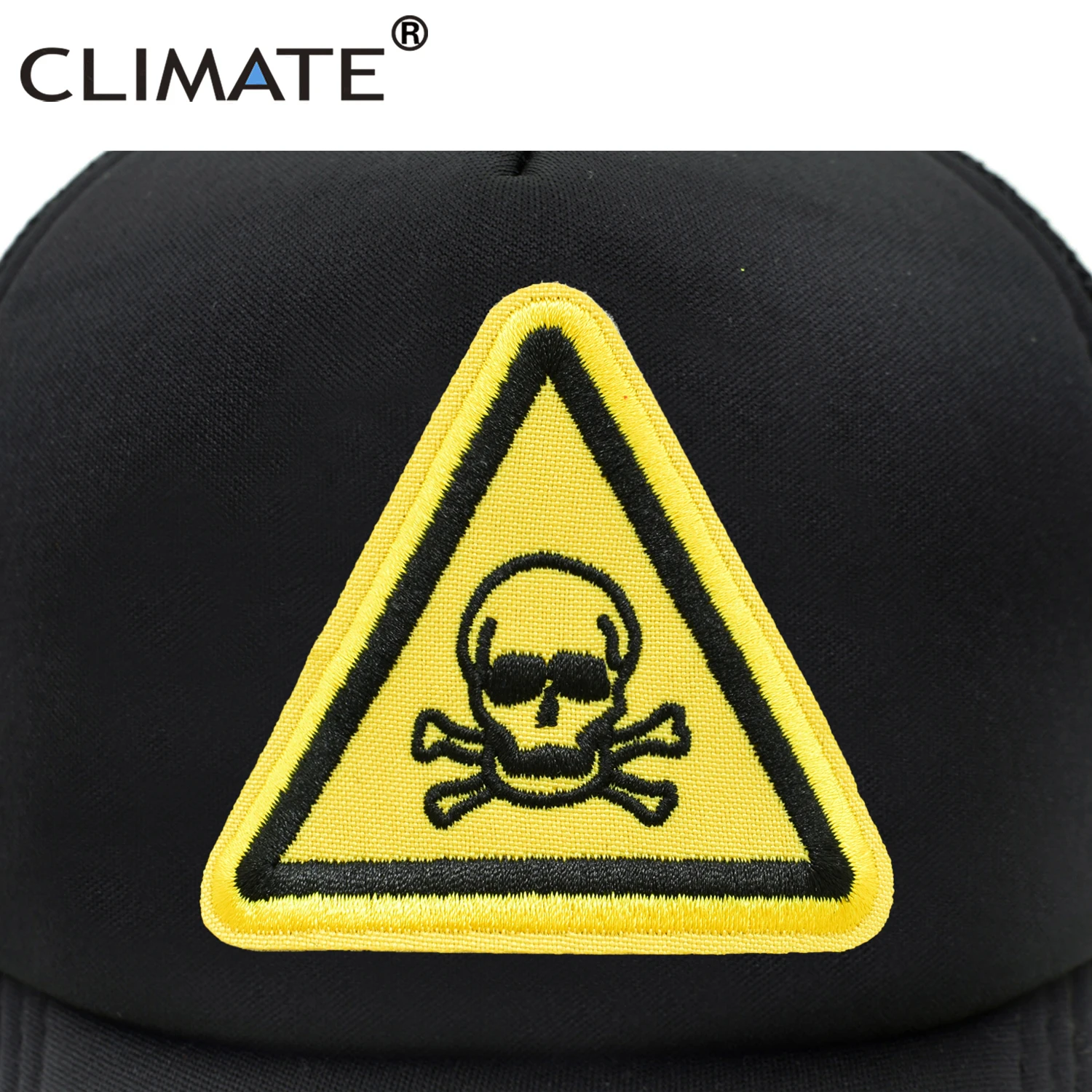 CLIMATE Men Cool Skull Trucker Cap Hiphop Street Style Skeleton Cap Danger Keep Away Baseball Cap Summer Mesh Cap Hat for Men