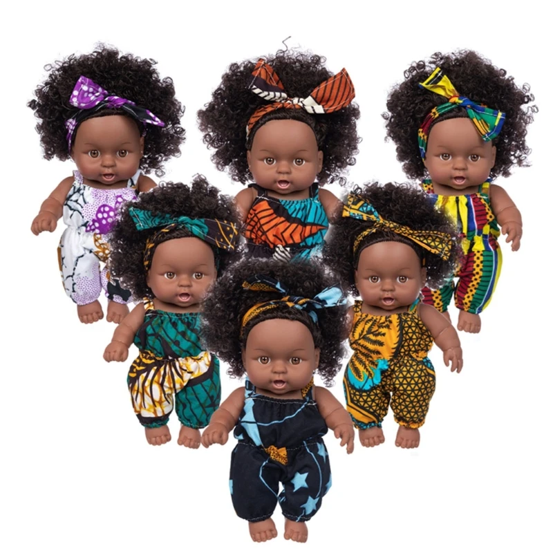 African Black Baby Toy, Realistic Brown Eyes And Soft Black Skin Simulation Cartoon Mini Boy Girl Child Gift