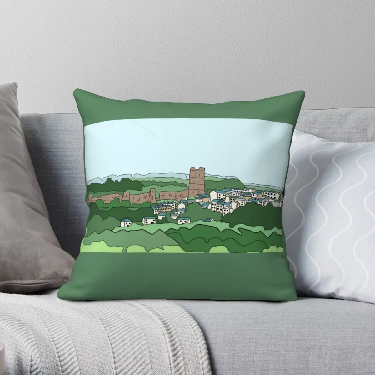 Medieval Richmond Castle Square Pillowcase Polyester Linen Velvet Creative Zip Decor Pillow Case Sofa Cushion Cover