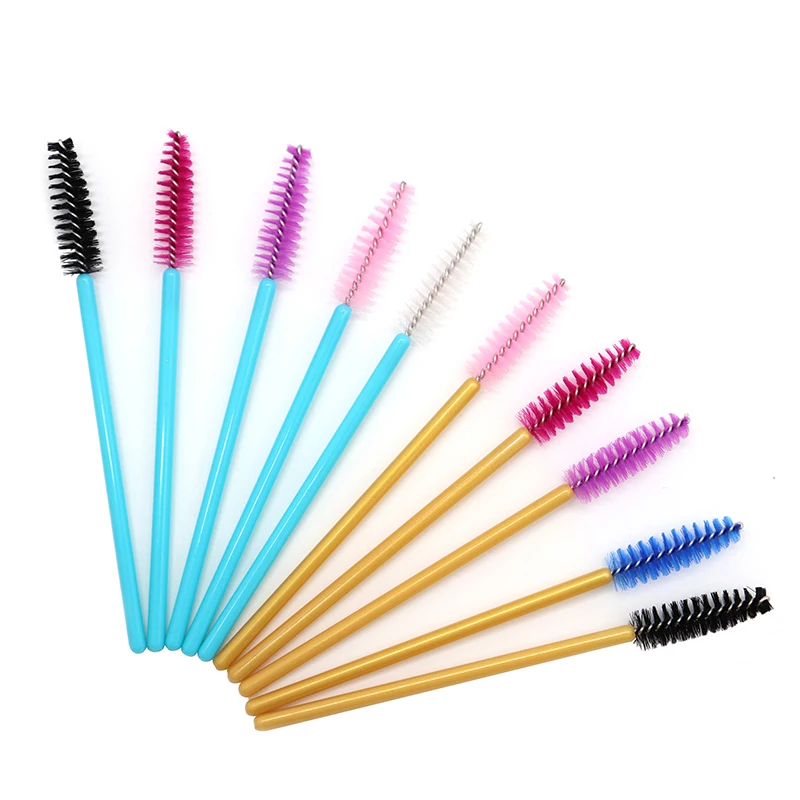 50pcs Multicolor Eyelash Brush Top Quantity Disposable Mascara Wands Lashes Gold Blue Handle Makeup Brushes Eyelash Extension