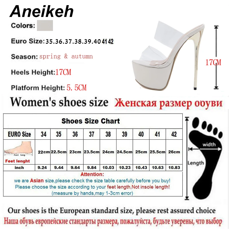 Aneikeh NEW Sexy PVC Peep Toe Transparent 17CM Stripper High Heel Slippers Summer Fashion Slip On Thin Heels Slides Women Mules