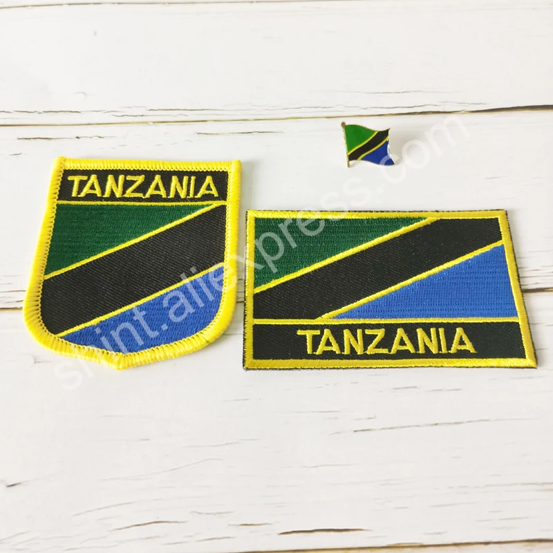 Naszywki z flagą narodową Tanzanii Naszywka z tarczą i kwadratową przypinką Jeden zestaw na opaską na tkaninie Ozdoba plecaka