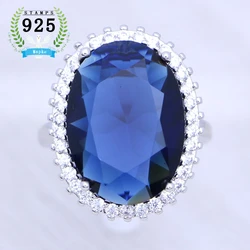 Sapphire Ring for Woman Classic 925 Silver Ring for Woman Huge Sapphire Jewelry Wedding Accessories