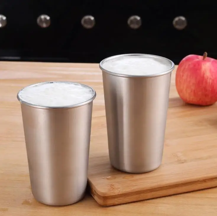 500ml Stainless Steel Cups With Juice Beer Glass Portion Cups 16oz Tumbler Pint Metal Kitchen Bar Large Drinking Mug Wholesale