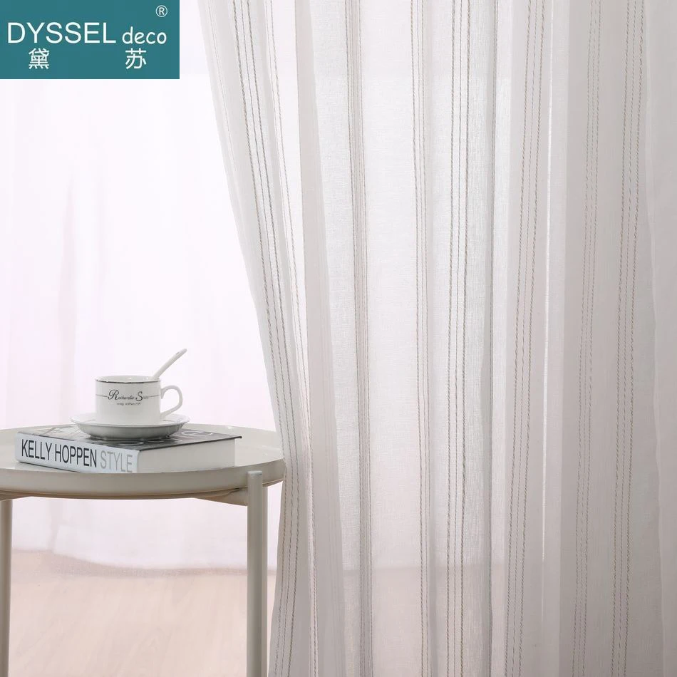 Dyssel Deco Modern Offwhite Linen Striped Snow Sheer Tulle European Style Home Window Curtains for Kitchen Living Room Bedroom